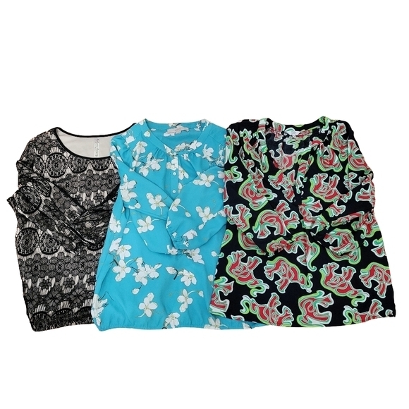 crown & ivy Tops - Women's Sz M & MP Office Blouse Top Bundle Floral Novelty Print Loft Crown & Ivy